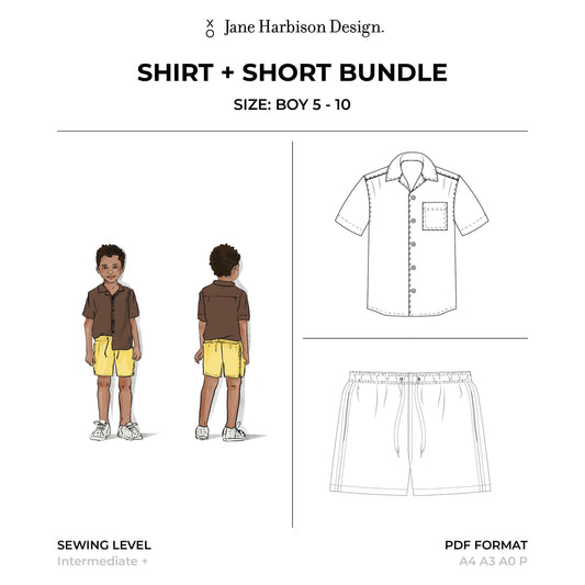 Camp Collar Shirt and Short sewing pattern for Boys Size 5 - 10