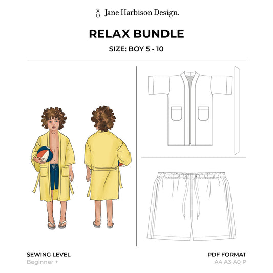 Boy dressing gown and shorts sewing pattern PDF Size 5-10
