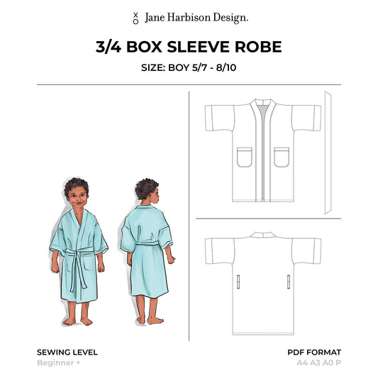 Boy Dressing Gown Robe sewing pattern PDF perfect birthday gift, Size Boy 5-10