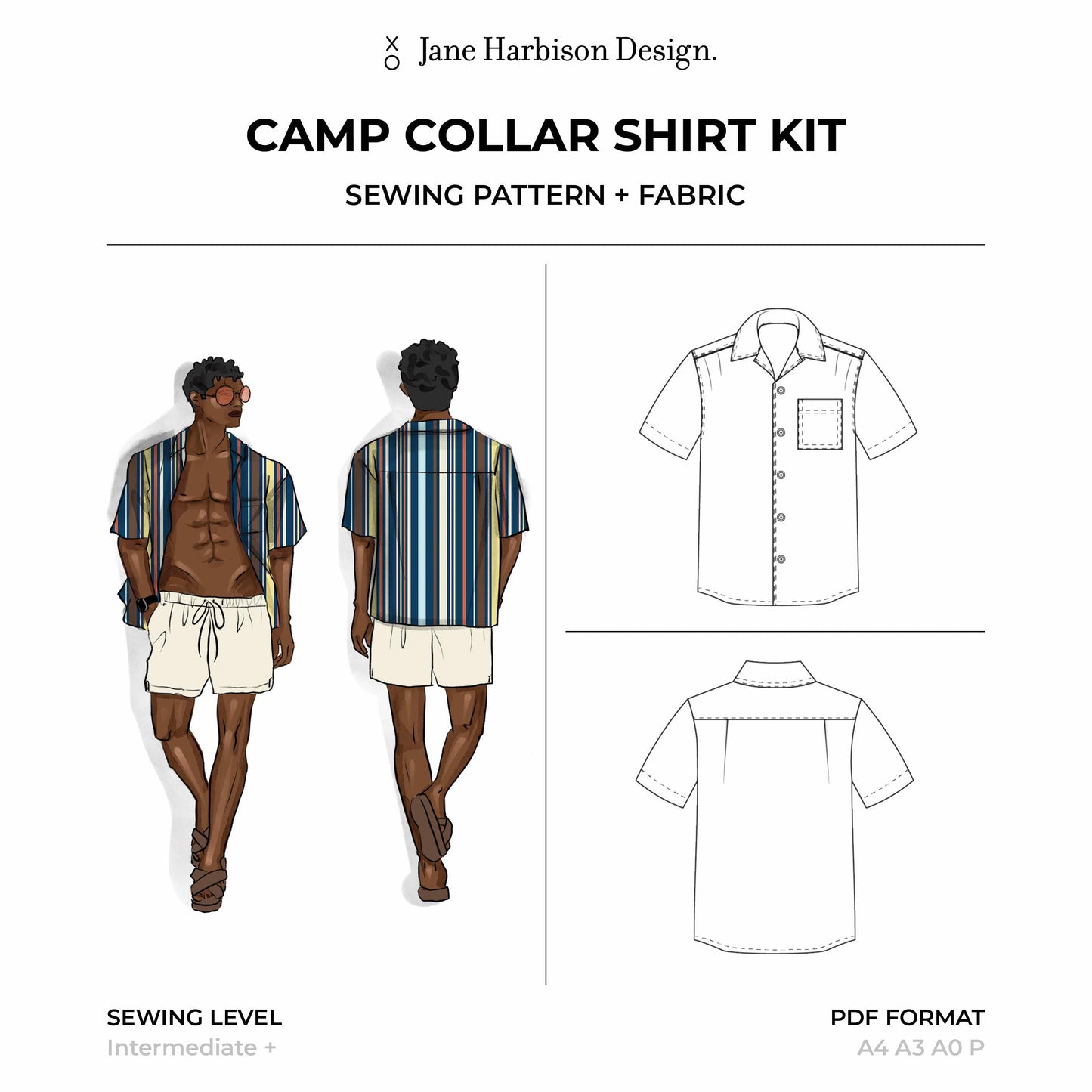 How to sew a men's Camp Collar Shirt Kit - includes PDF pattern video tutorials and fabric