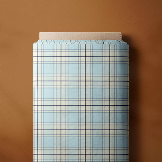 Cotton Poplin Fabric Perfect for DIY Gift for men in Plaid Ice Blue