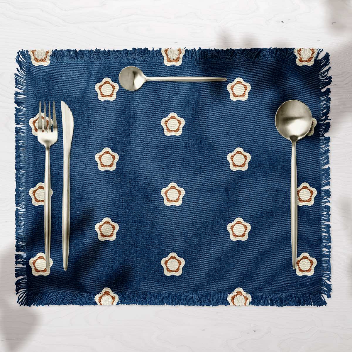 Fabric Linen Cotton in Bold Rosette Dark Blue ideal for mens home decor or housewarming gift