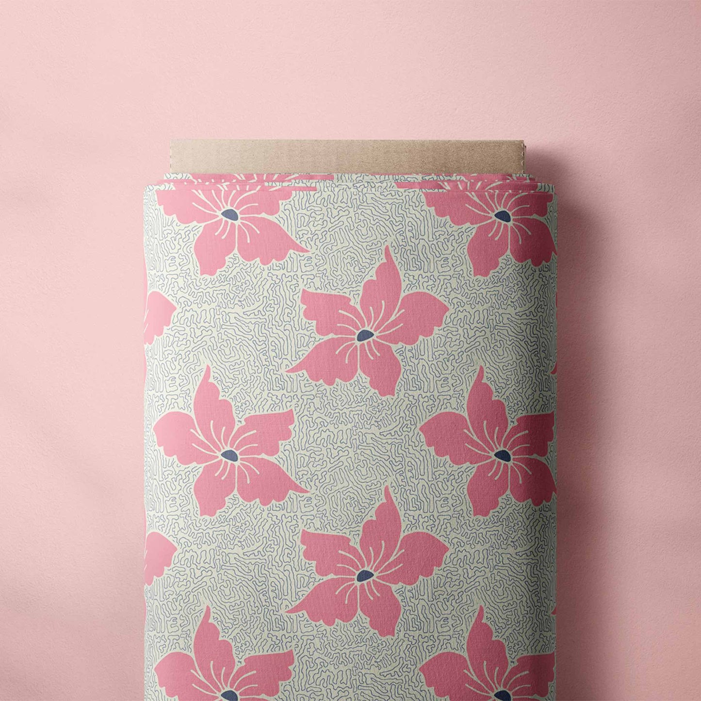 Sewing Fabric_Cotton_Vermicular_Hibiscus_Flower_Spring_Pink