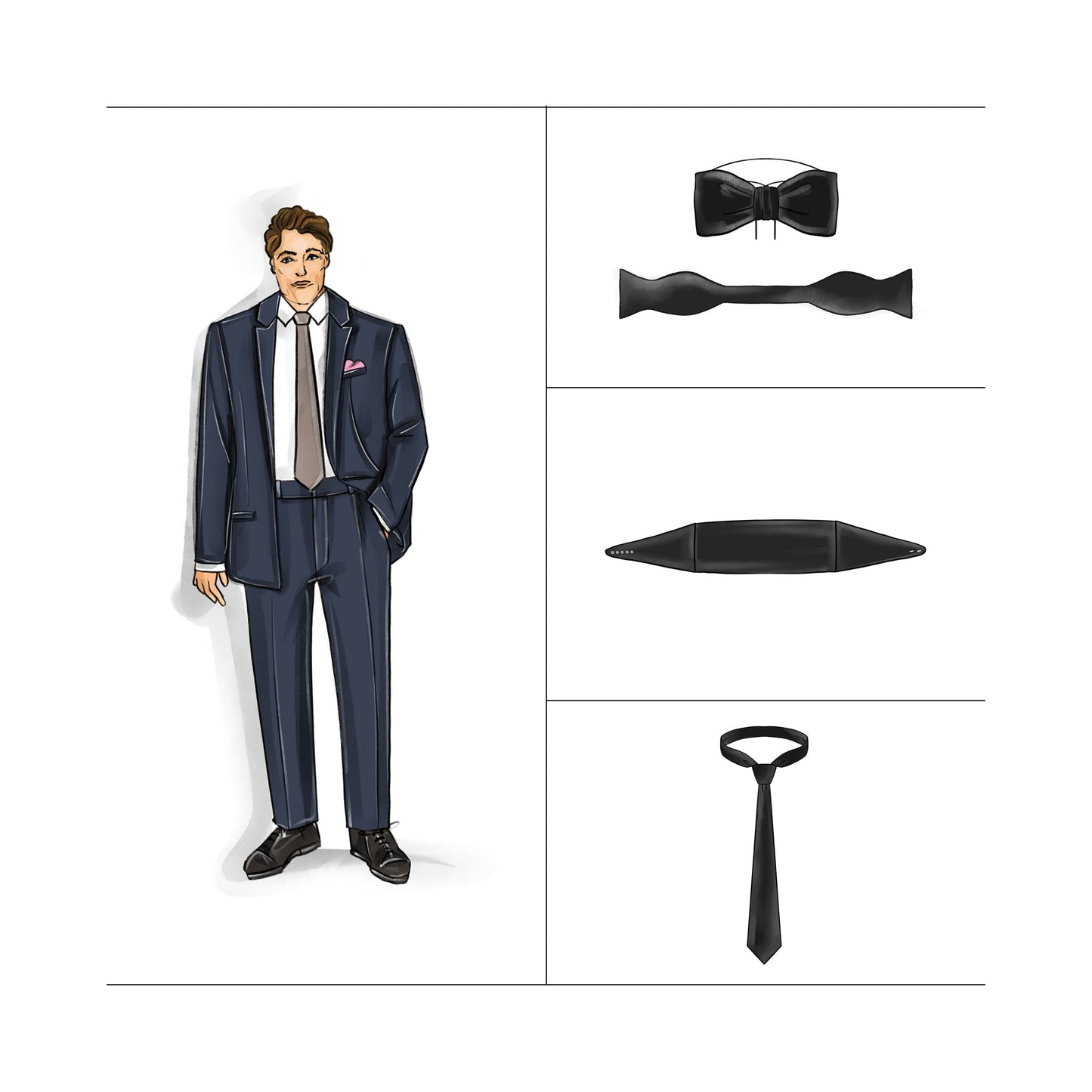 Sewing Pattern Men Plus neck tie, bow tie and cummerbund by Jane Harbison