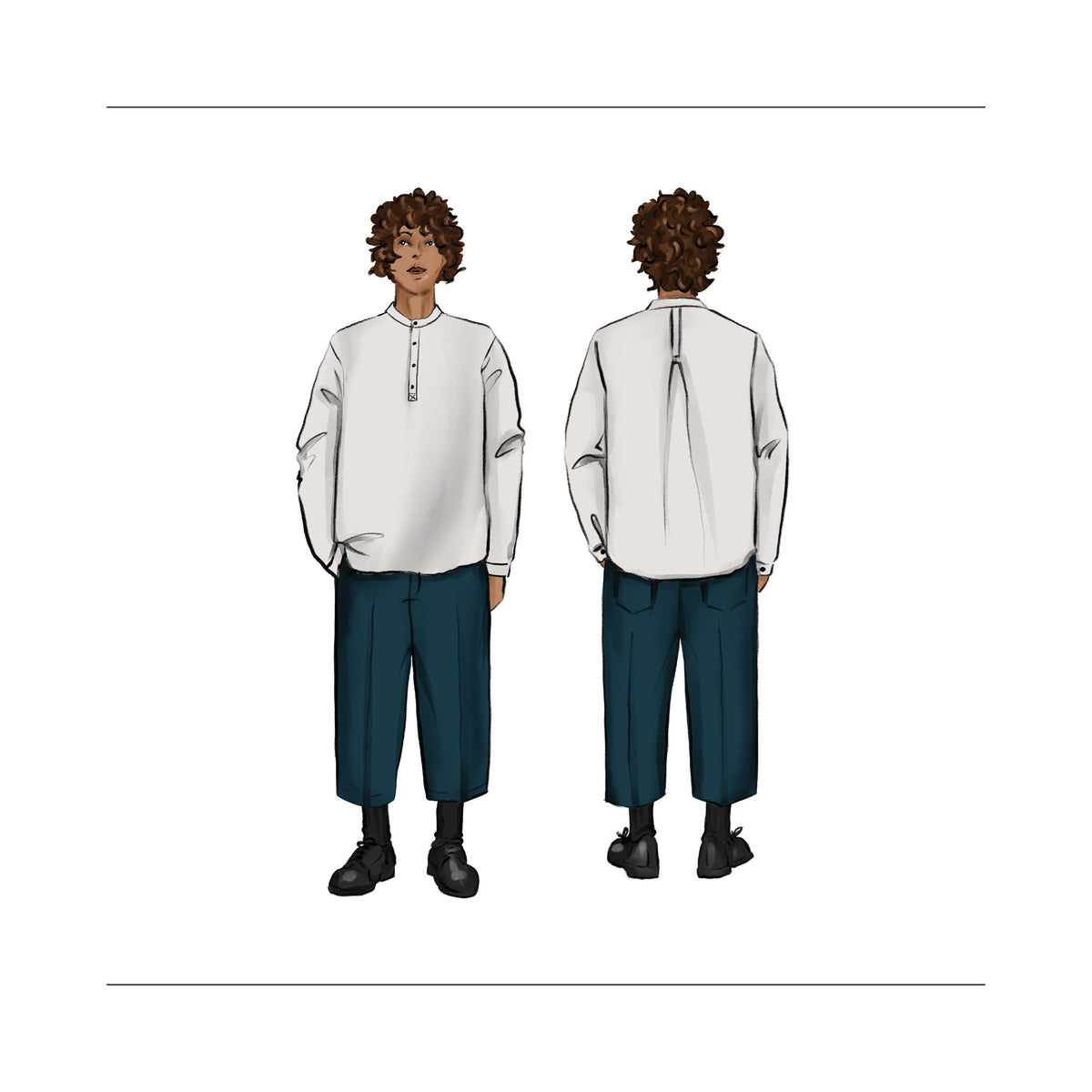 Teen boy Grandpa collar shirt sewing pattern PDF Size 10 - 18 Relaxed fit