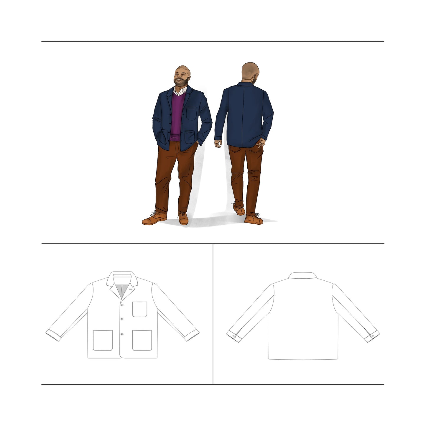 Lined Lounge Jacket Sewing Pattern for Men Plus Size 3XL - 7XL