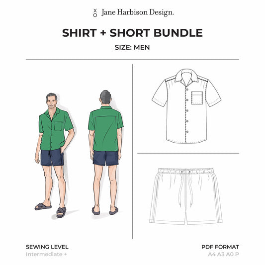 Camp Collar Shirt + Short Pattern Bundle: Men S - 2XL