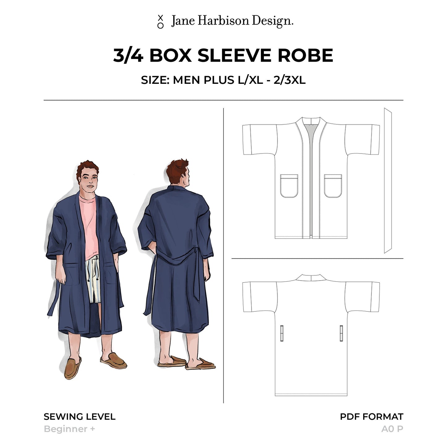 Men's Dressing Gown Sewing Pattern is a luxurious gift to make Men's Plus Size L-3XL