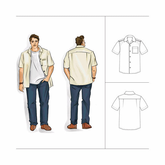 Mens Plus Camp Collar Shirt Sewing Pattern (Cuban Shirt) Size 3XL - 7XL Downloadable