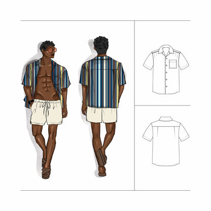 How to sew a men's Camp Collar Shirt Kit - includes PDF pattern video tutorials and fabric