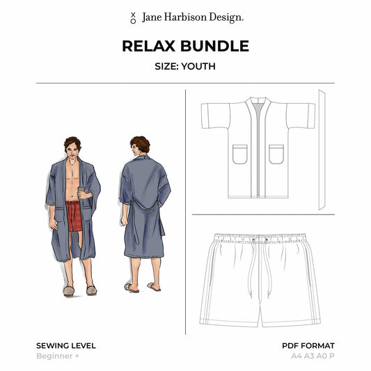 Teenage boy dressing gown and boxer short sewing pattern Size Yout 10-18