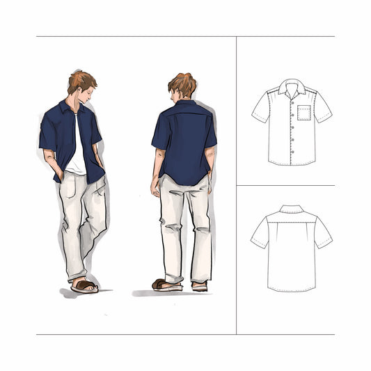 Teen Boy Camp Collar or Hawaiian Shirt Sewing Pattern PDF Size Youth 10-18