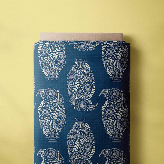 Fabric Cotton - Paisley Floral Vase Blue