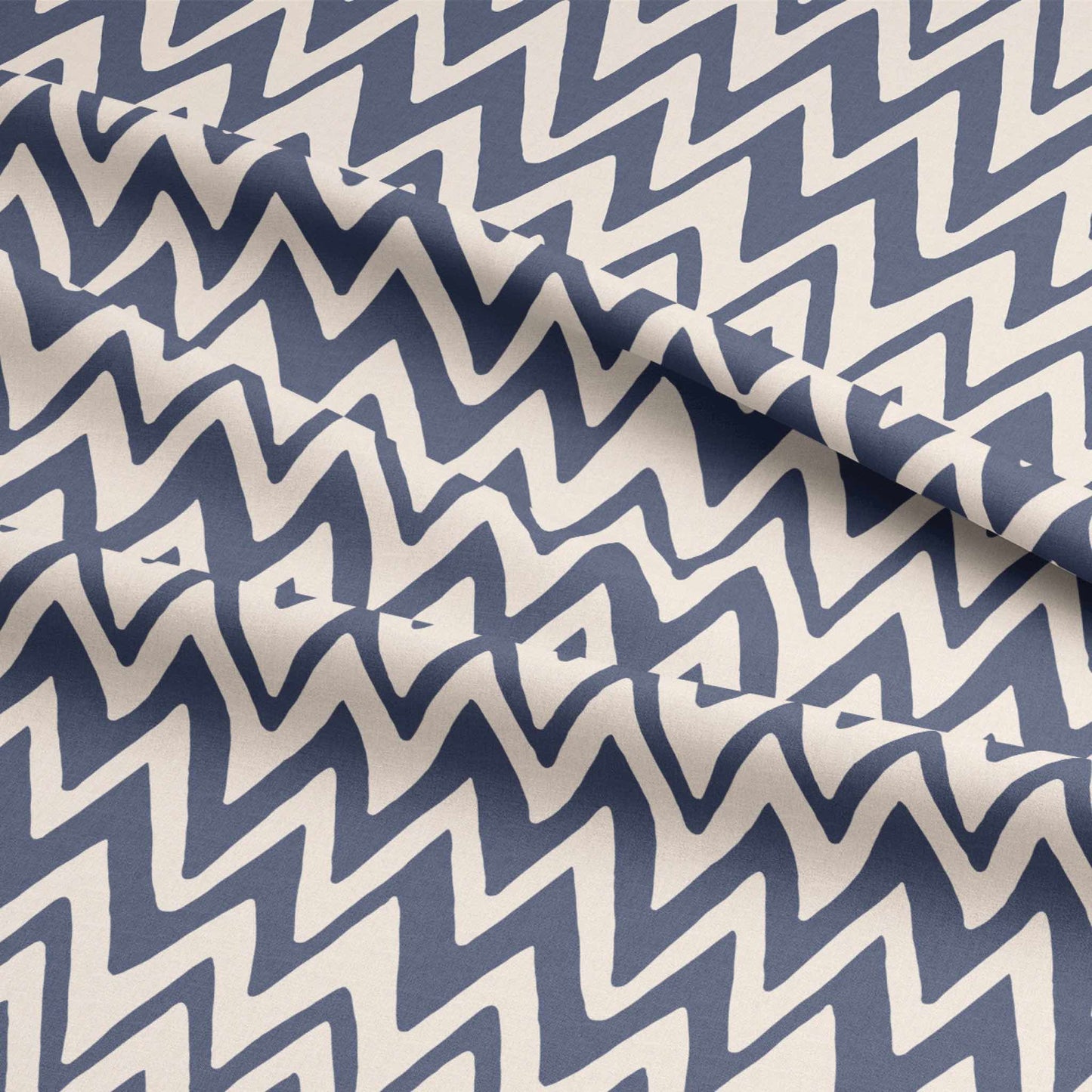 Fabric Cotton Poplin for mens camp collar shirt Zig Zag Blue