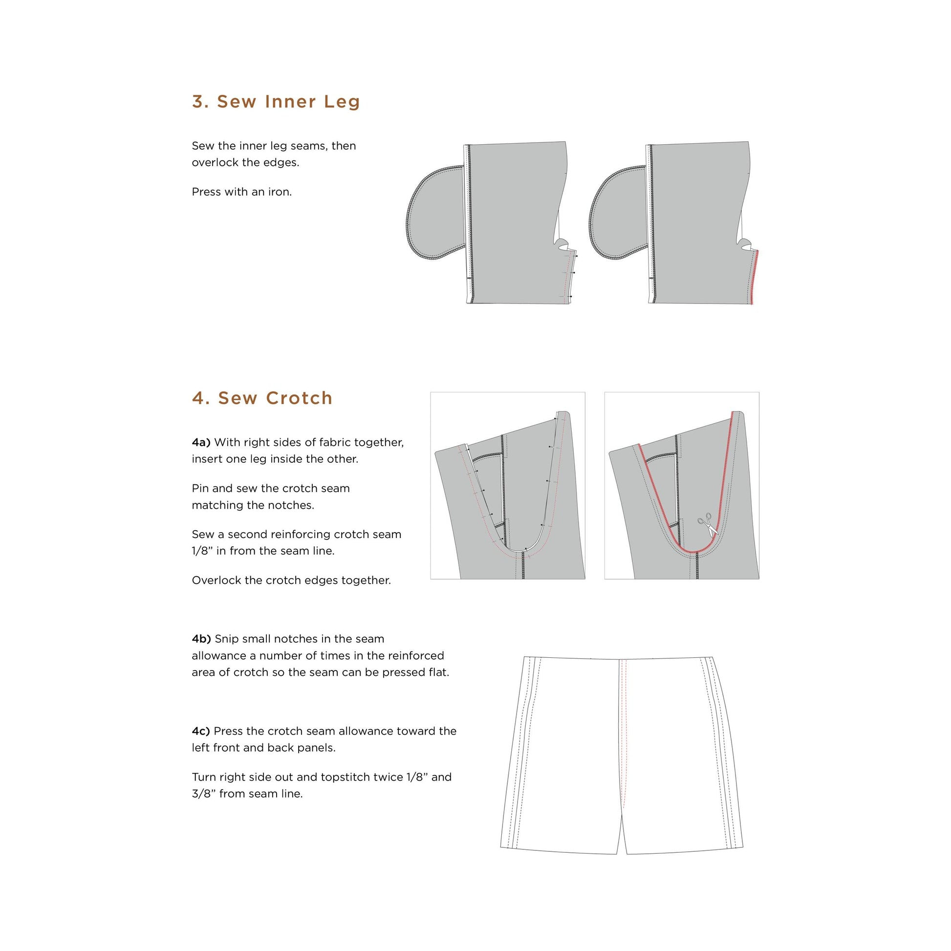 Sewing Pattern Mid Thigh Lounge Short Boys 5-10 step by step instructions