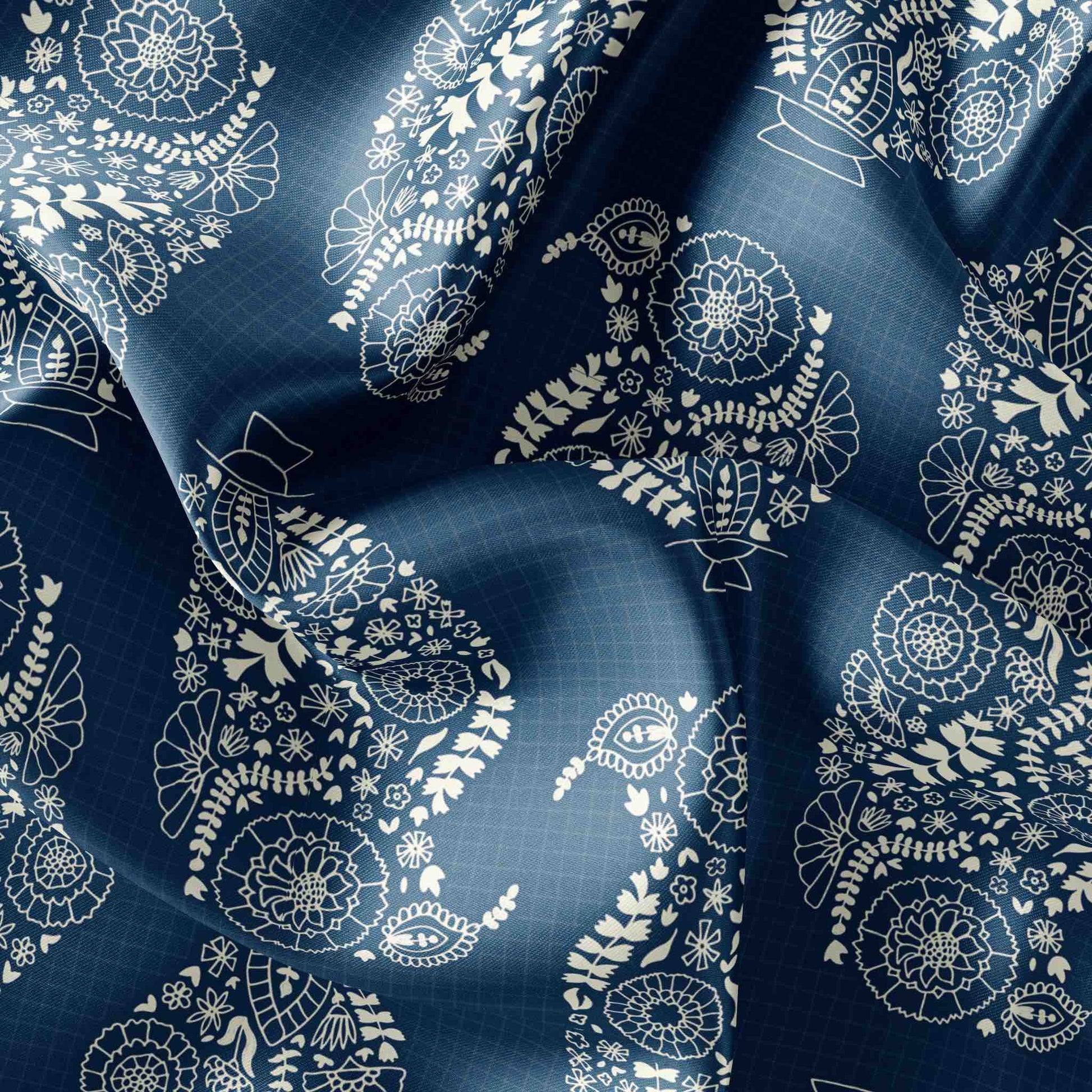 Fabric Satin Furoshiki Fat Quarter Bundle Paisley Vase Blue