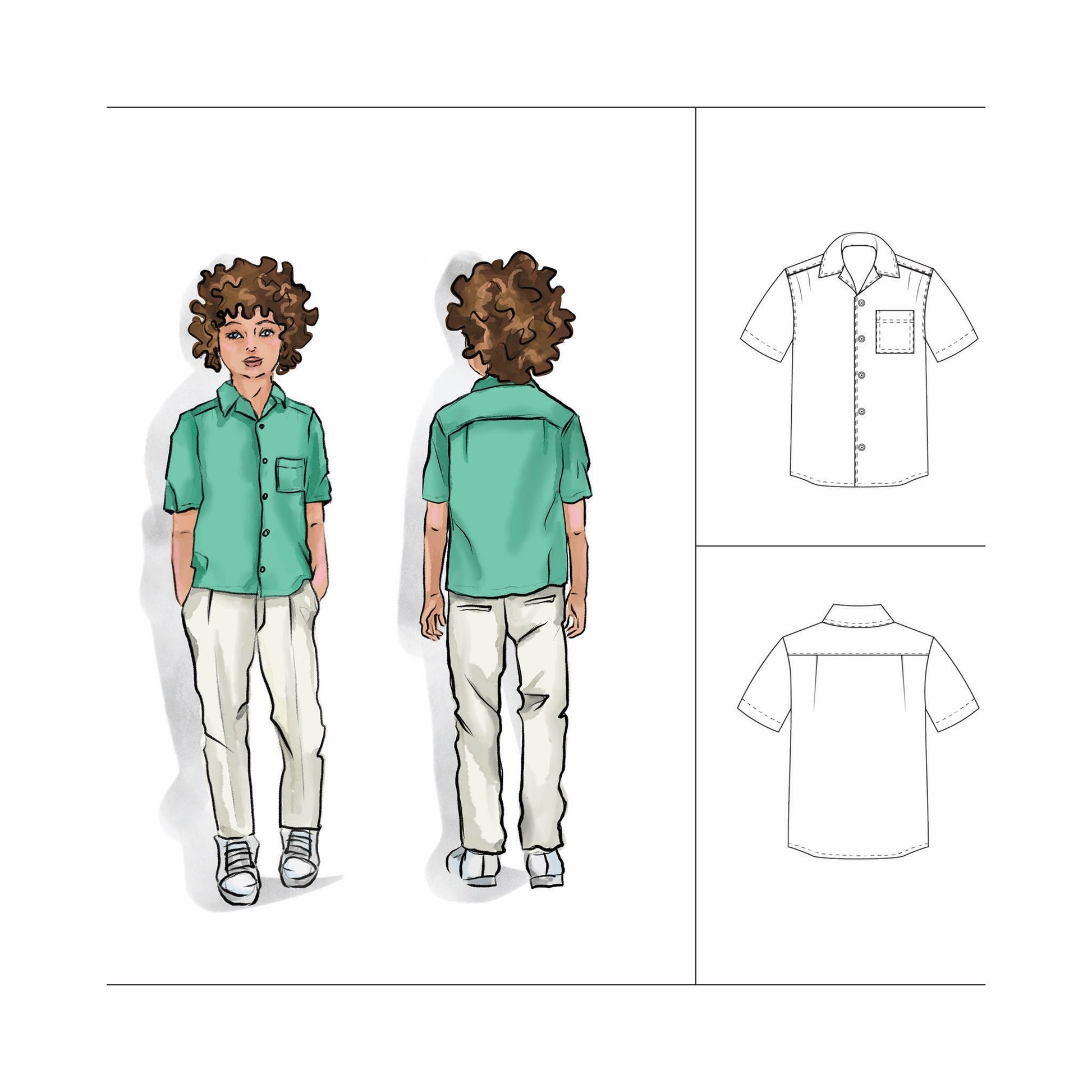 Great Boy Shirt Sewing Pattern: Camp Collar Shirt For Active Boys