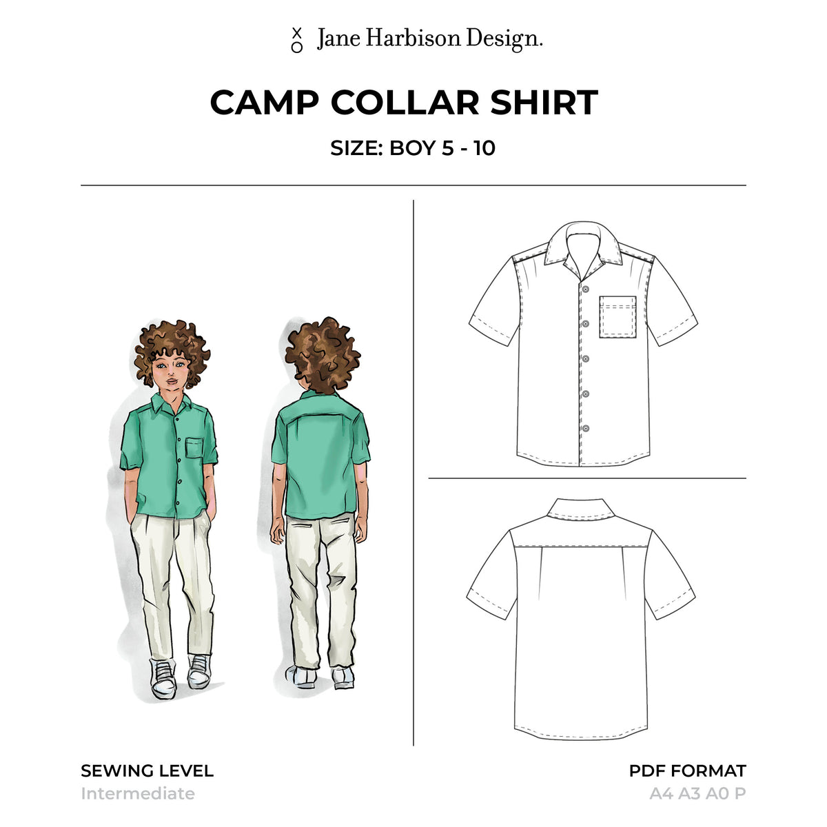 Camp. Local Pattern Great Boy Shirt Sewing Pattern: Camp Collar Shirt For Active Boys Size ...