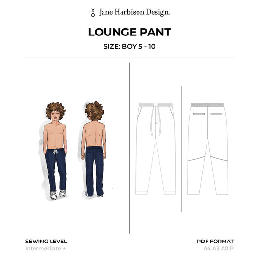 Elastic Waist Lounge Pant Sewing Pattern for Boy Size 5 - 10