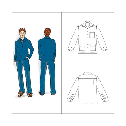 Sewing Pattern Camp Collar Long Sleeve over shirt size teen boy