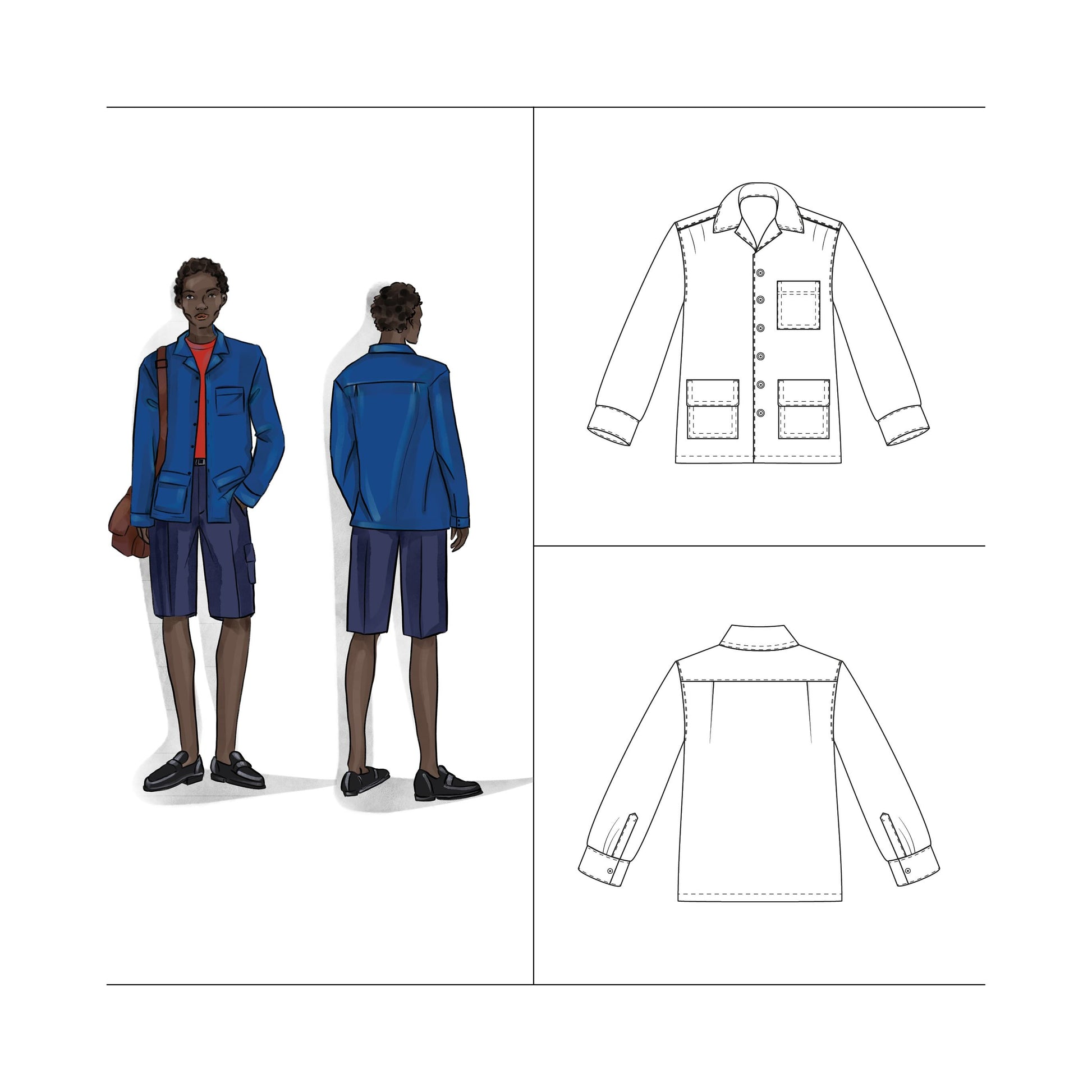 Sewing Pattern Camp Collar Long Sleeve Shirt size teen boy 10-18