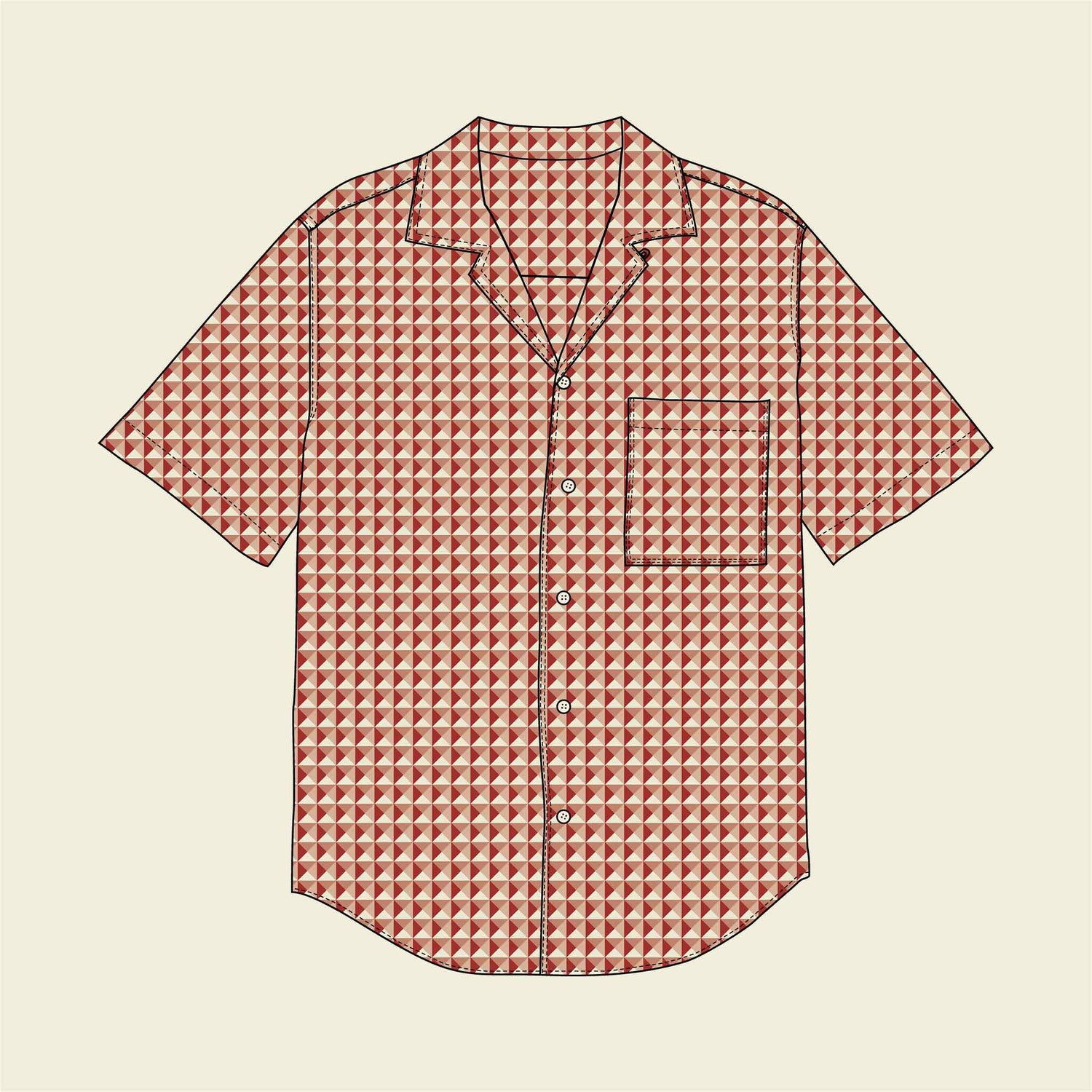 DIY Birthday Gift For Men: Camp Collar Shirt with Cotton Poplin Fabric in 3D Check Retro red