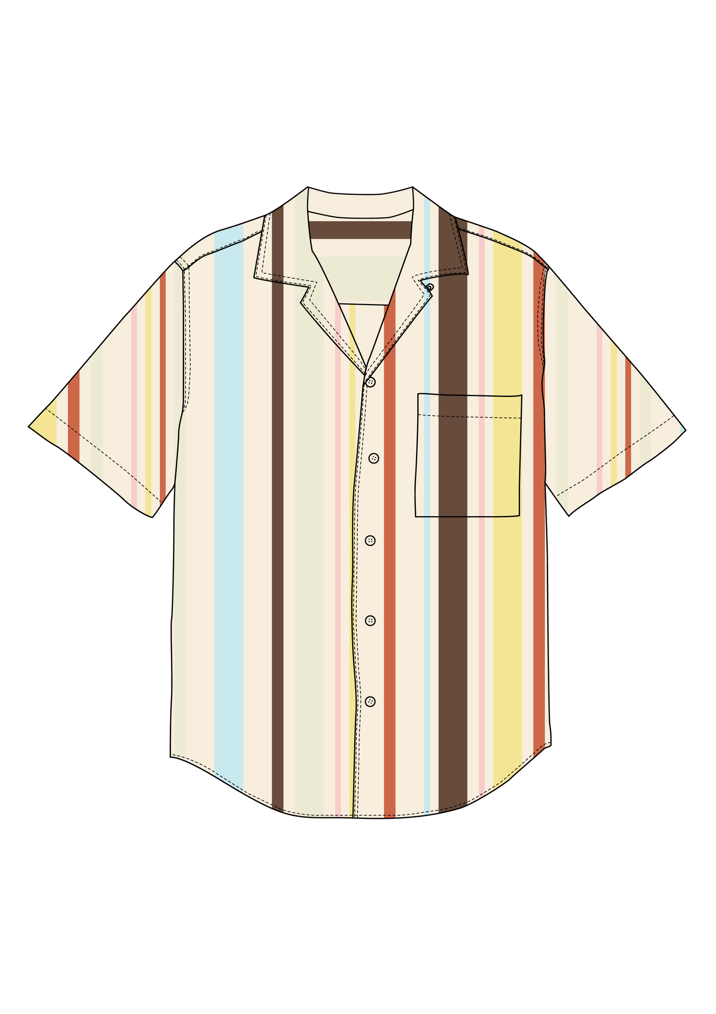 DIY Timeless Gift For Men: Camp Collar shirt with Cotton Poplin Fabric in Barcode Retro Stripe 