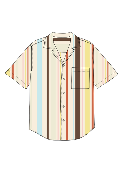 DIY Timeless Gift For Men: Camp Collar shirt with Cotton Poplin Fabric in Barcode Retro Stripe 