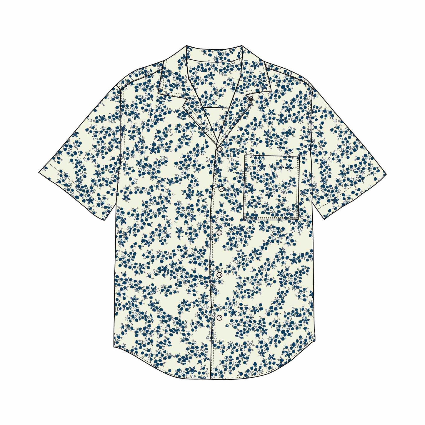 Fabric for men and boys Cotton Poplin Ditsy Floral Blue Cream for men