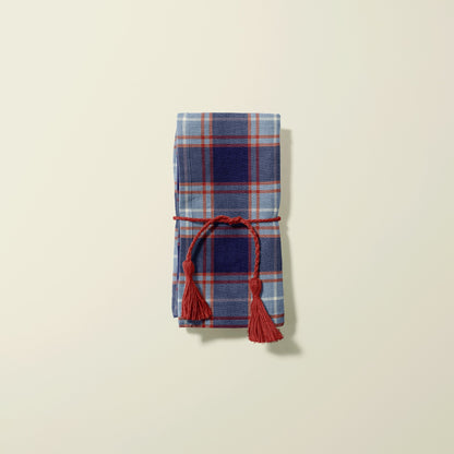 Fabric Linen Cotton For DIY Men's Housewarming Gift Napkins in Plaid Dark Blue and Red