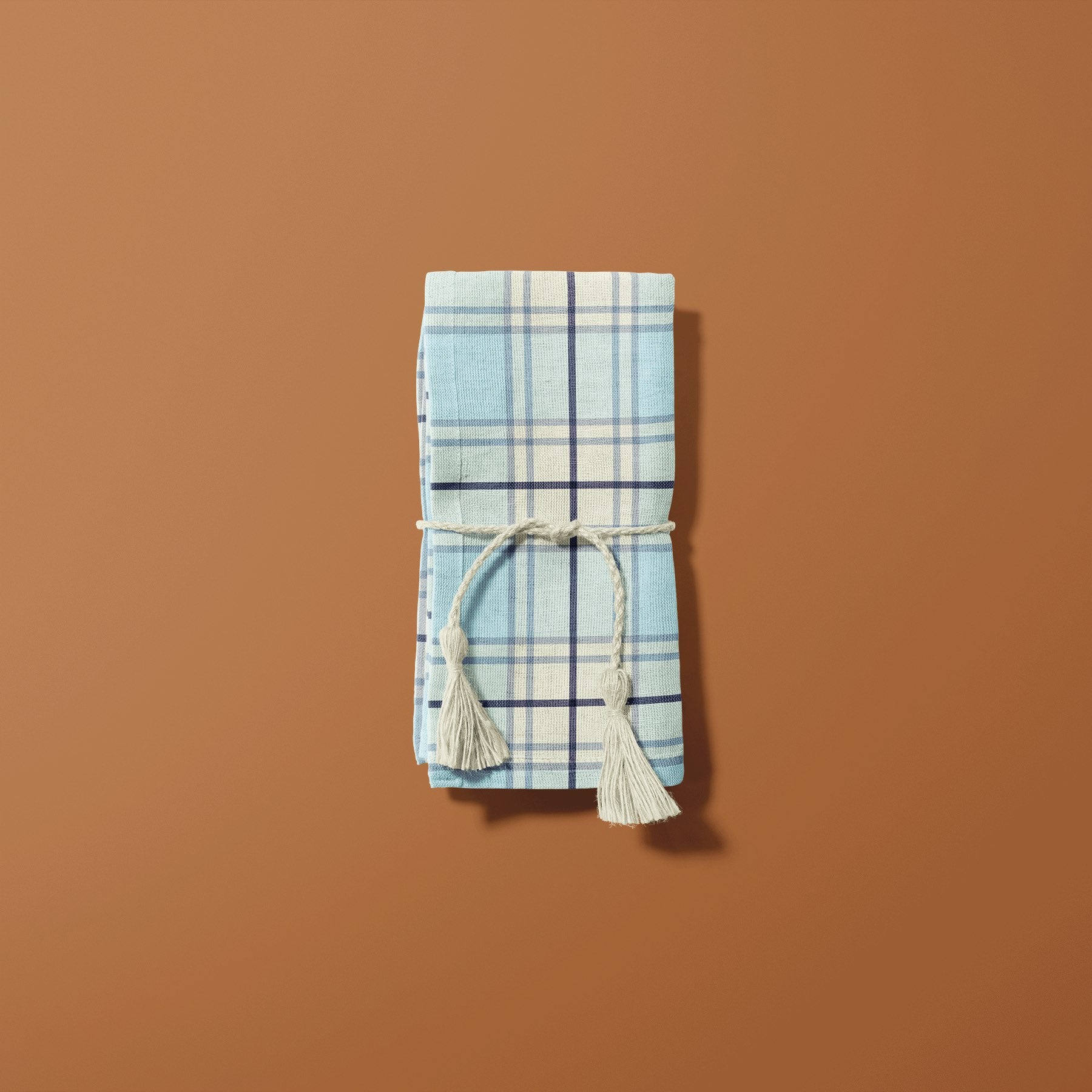 Fabric Linen Cotton For DIY Men's Housewarming Gift Napkins in Plaid Ice Blue