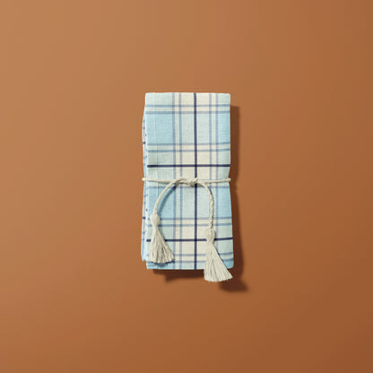 Fabric Linen Cotton For DIY Men's Housewarming Gift Napkins in Plaid Ice Blue