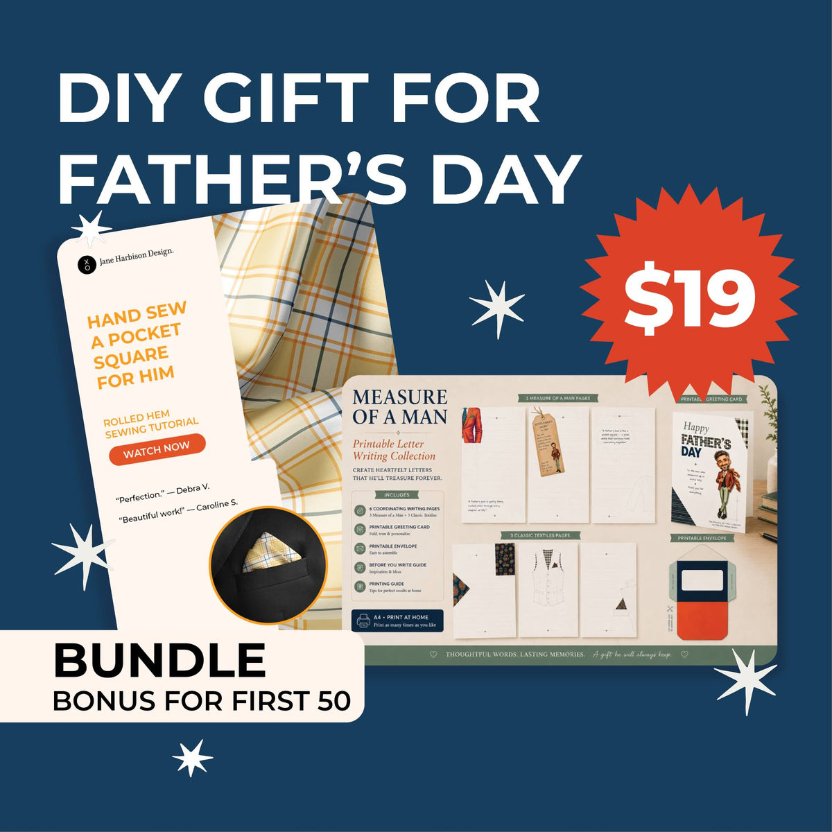 Father's Day DIY Bundle Pocket Square Tutorial and Letter writing stationery collection 