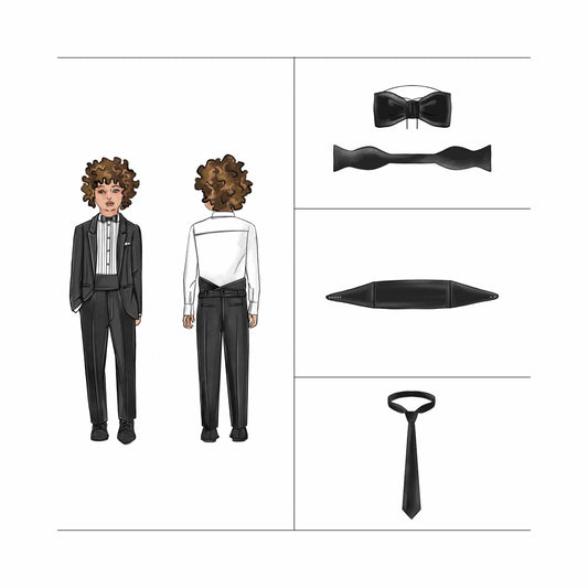 Sewing pattern boy boy tie, tie and cummerbund for formal event