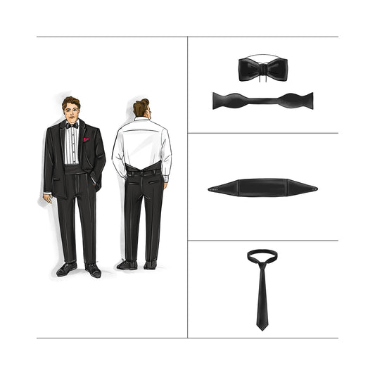 Sewing Pattern Men Plus wedding neck tie, bow tie and cummerbund by Jane Harbison