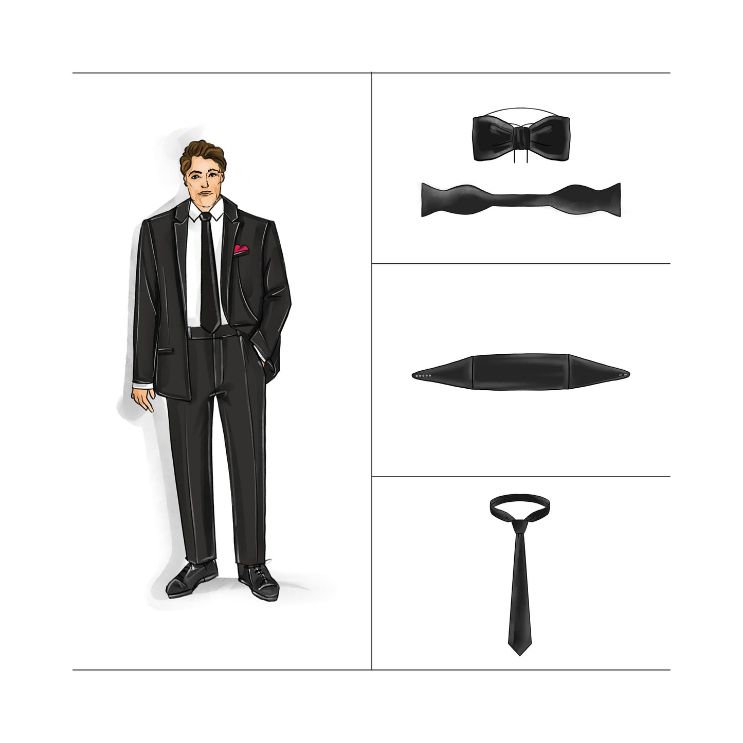 Sewing Pattern Men Plus neck tie, bow tie and cummerbund by Jane Harbison