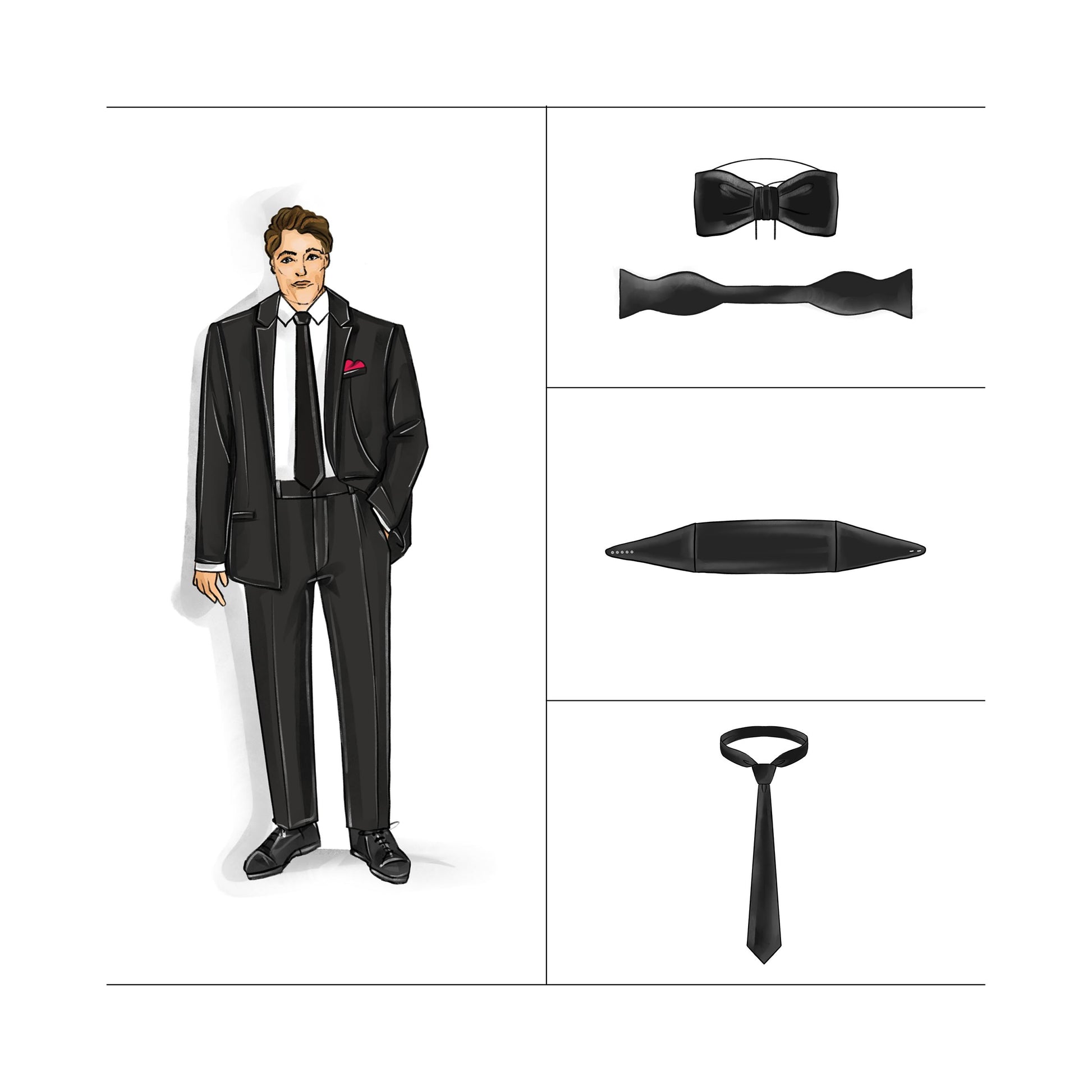 Sewing Pattern Men Plus neck tie, bow tie and cummerbund by Jane Harbison