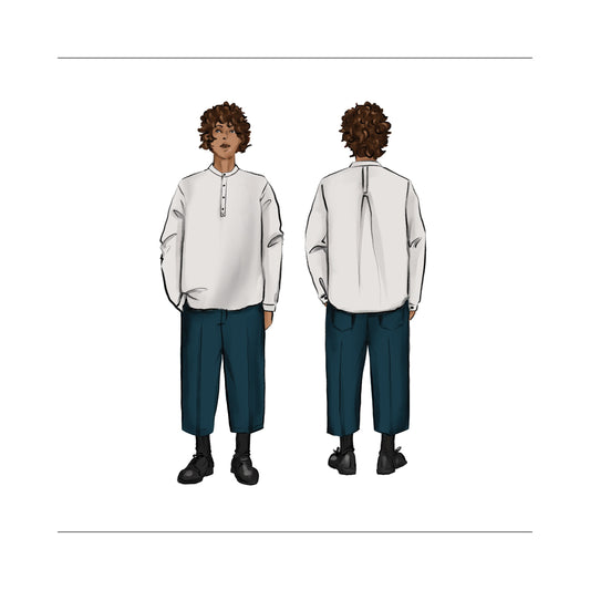 Teen boy Grandpa collar shirt sewing pattern PDF Size 10 - 18 Relaxed fit