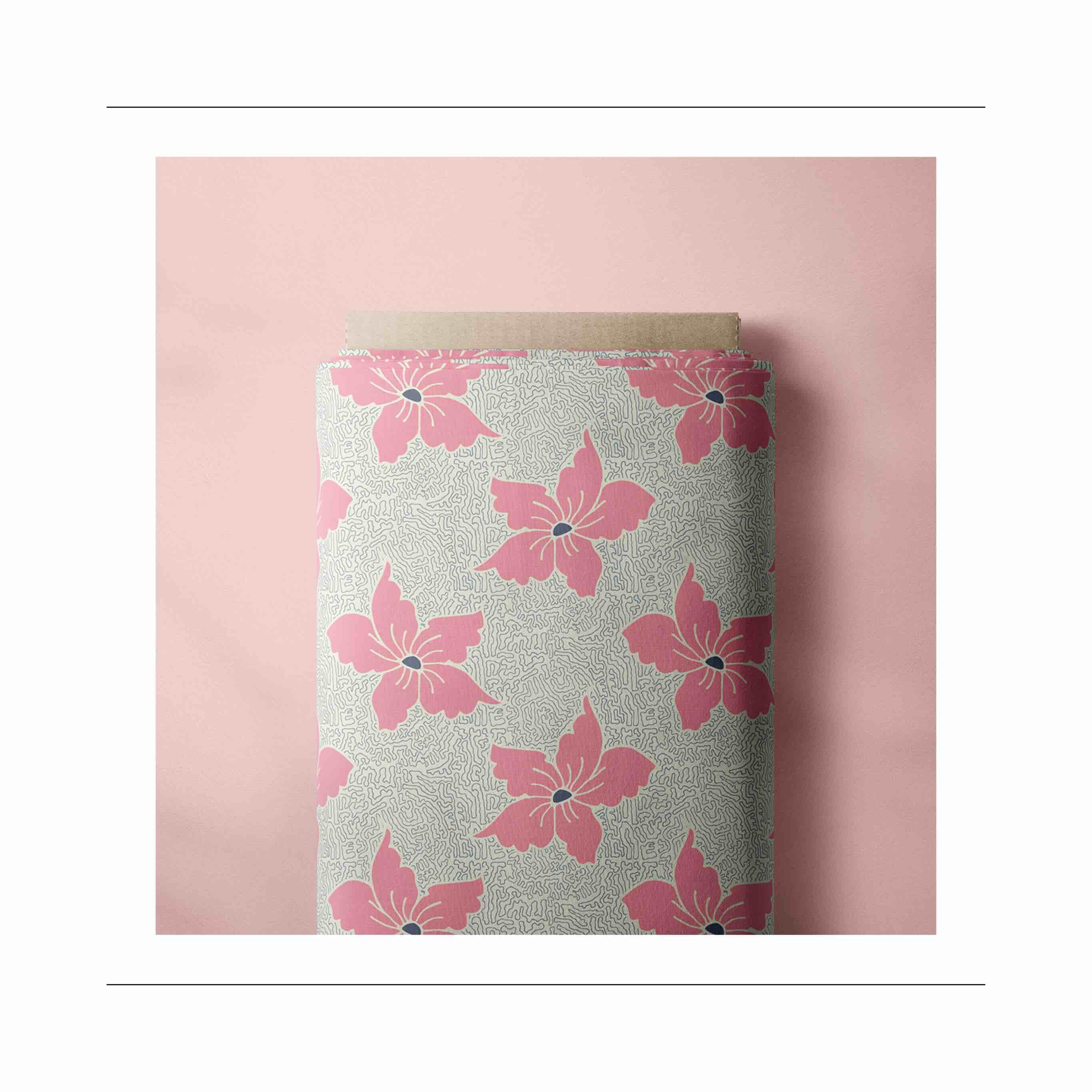 Cotton Fabric with pink Hibiscus flower for DIY men boxer short gift