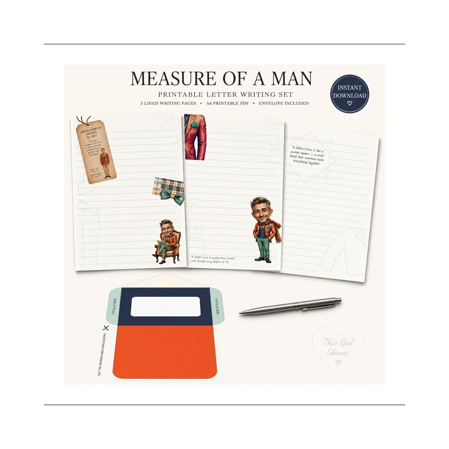 Father's Day Pocket Square & Stationery Bundle