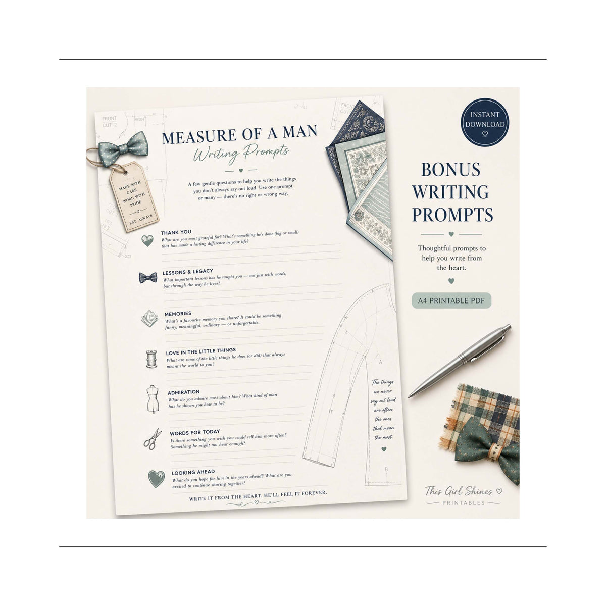 Father's Day Pocket Square & Stationery Bundle
