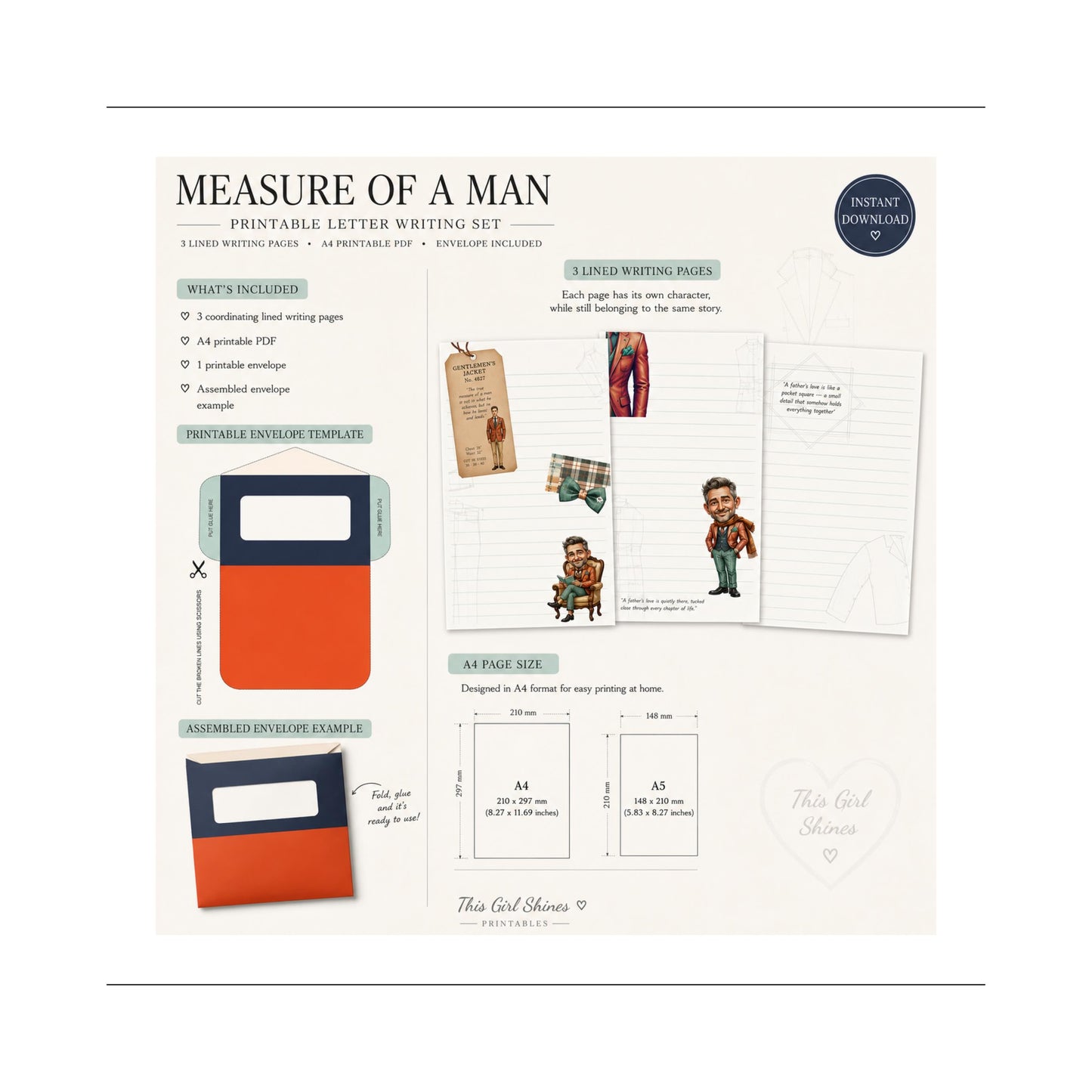 Father's Day Pocket Square & Stationery Bundle