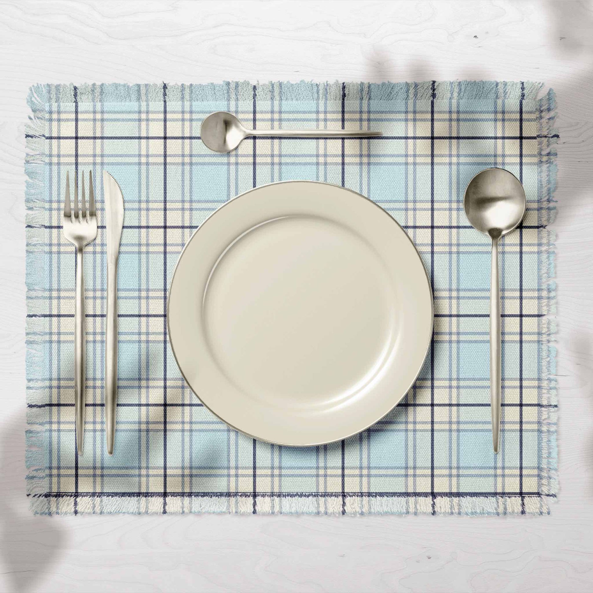 Fabric Linen Cotton For Men DIY Housewarming Gift Placemats in Plaid Ice Blue