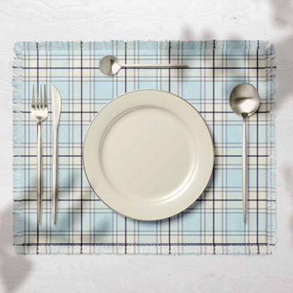 Fabric Linen Cotton For Men DIY Housewarming Gift Placemats in Plaid Ice Blue