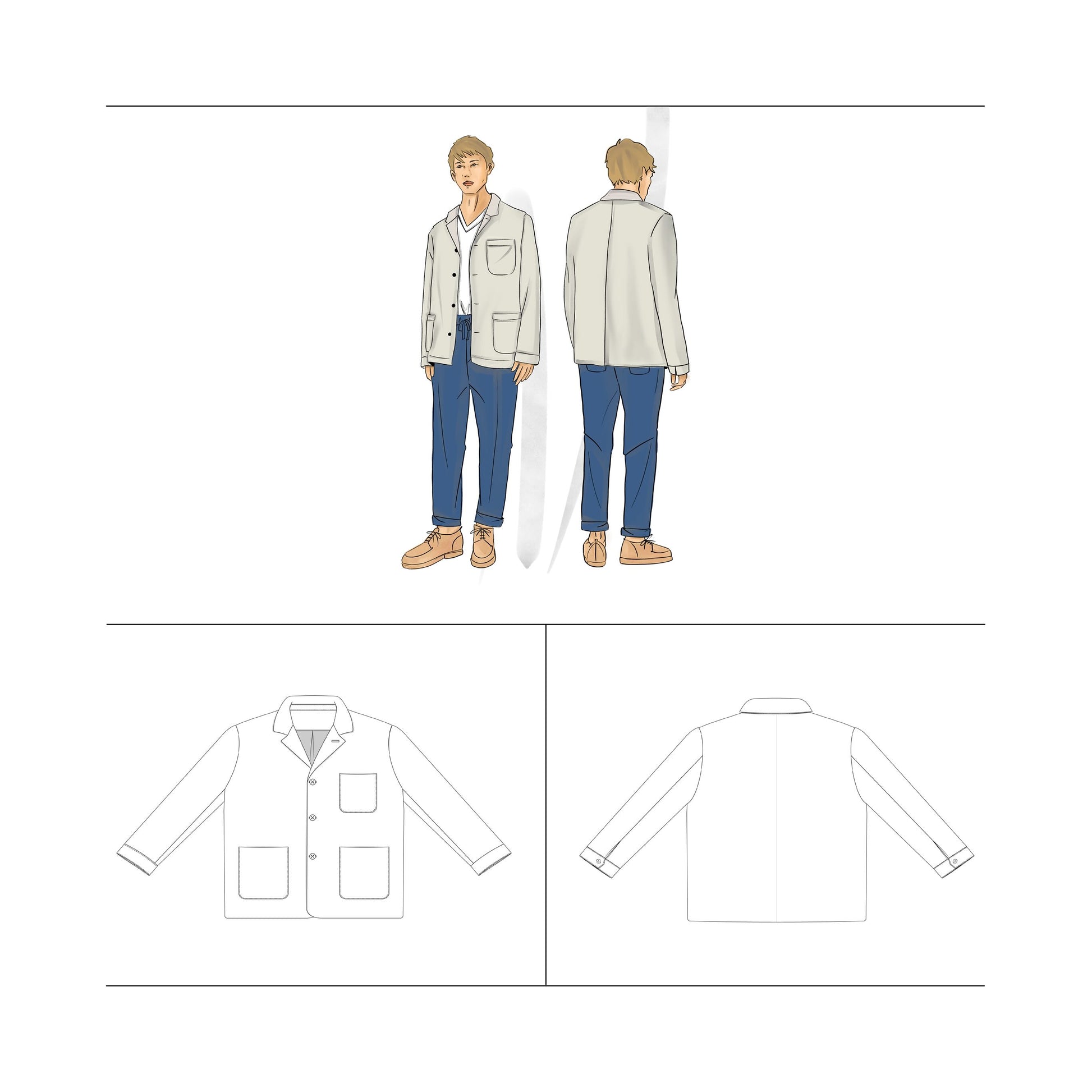 Lined Lounge Jacket Sewing Pattern for teenage boys Size 10- 18