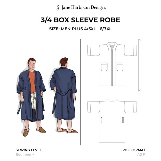 Men's Robe Dressing Gown Sewing Pattern is a luxurious gift to make Men's Plus Size 4XL-7XL