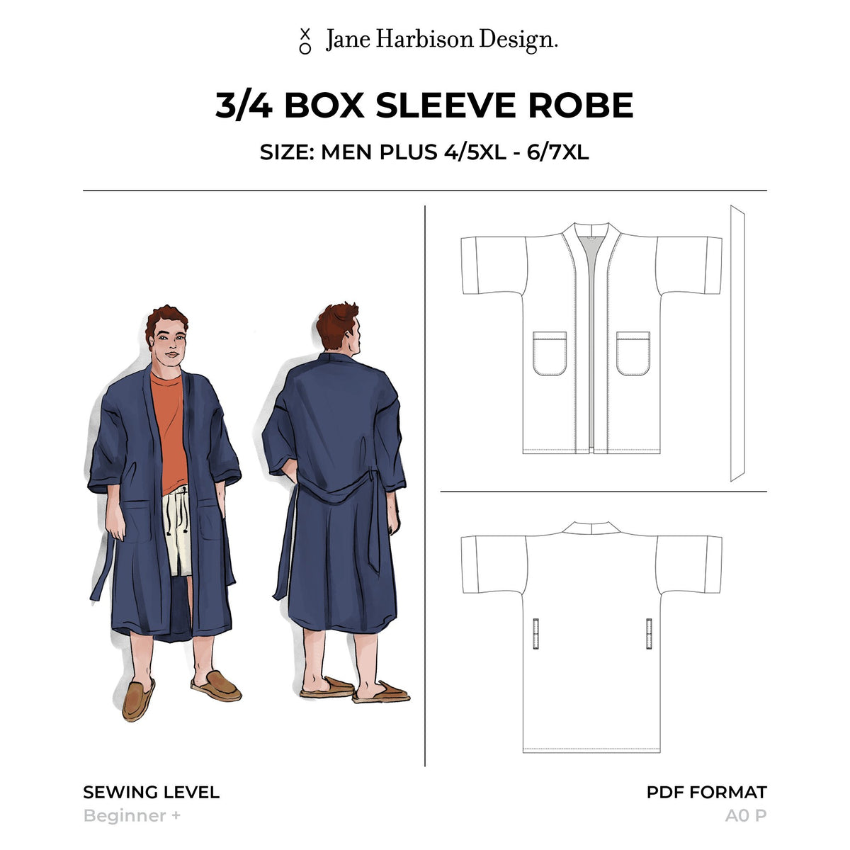 King Robe Pattern Men's Plus Dressing Gown Sewing Pattern - Best DIY Gift Size 4XL - 7XL ...