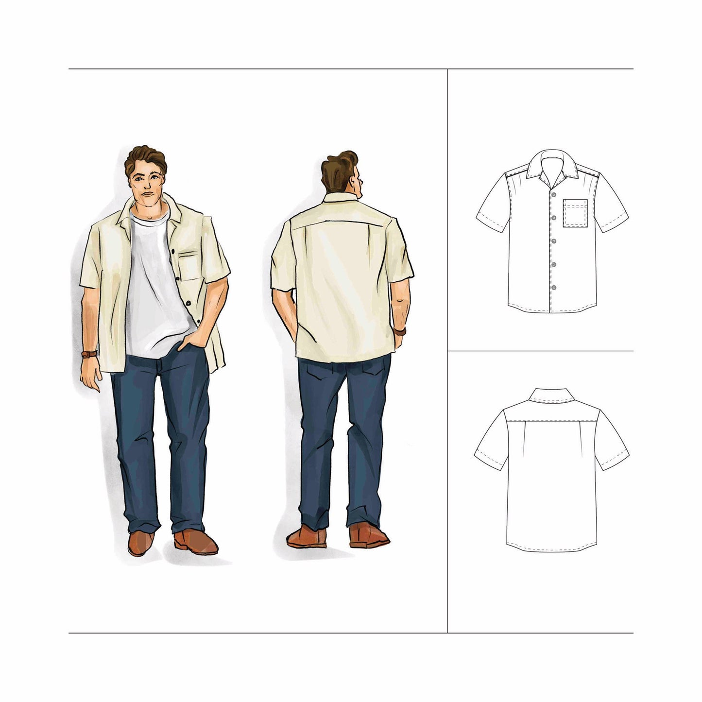 Mens Plus Camp Collar Shirt Sewing Pattern (Cuban Shirt) Size 3XL - 7XL Downloadable