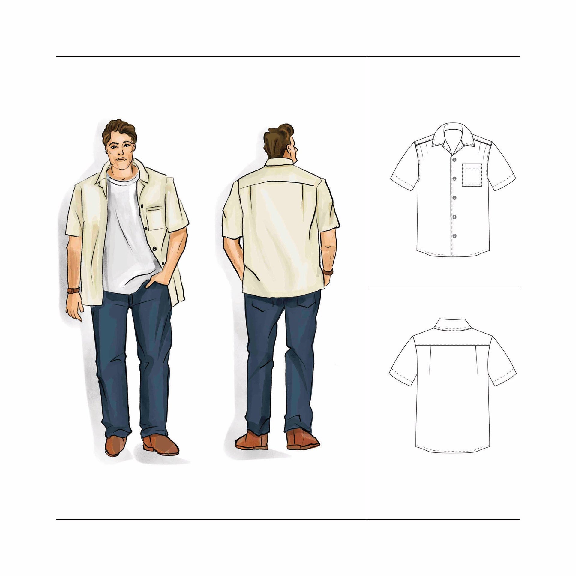 Top Camp Collar Shirt PDF Sewing Pattern Men Plus 3XL to 7XL