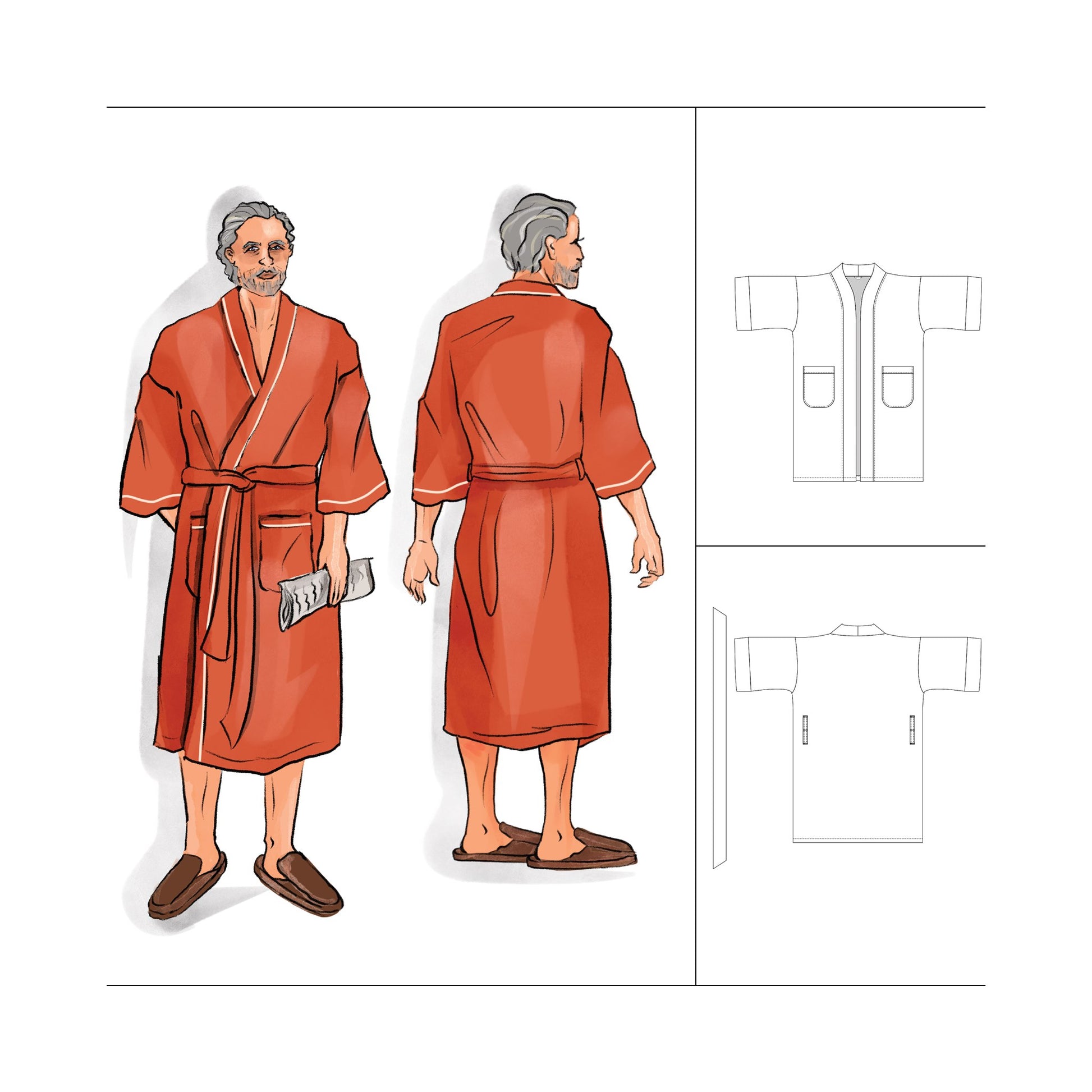 Sewing Pattern PDF: Fashionable Men Box Sleeve Dressing Gown Robe, Size Men S - XL